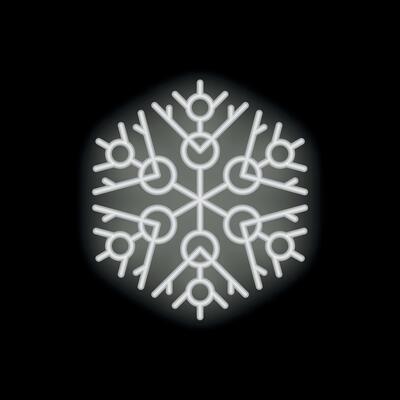 White neon snowflake glowing on black background