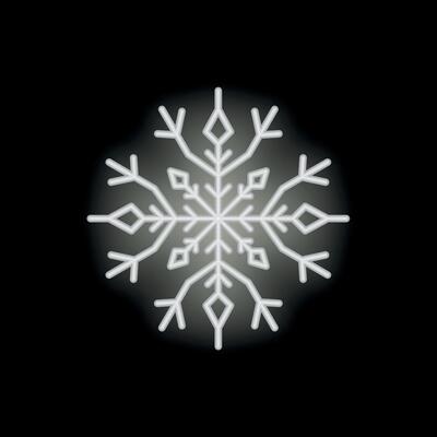 White neon snowflake glowing on black background