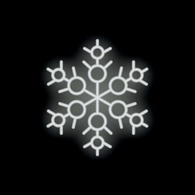 White neon snowflake glowing on black background