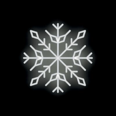 Bright white neon sign snowflake glowing on black background