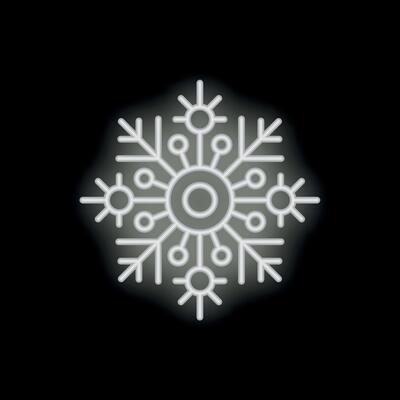 White neon snowflake glowing on black background