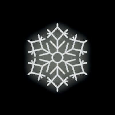 White neon snowflake glowing on black background