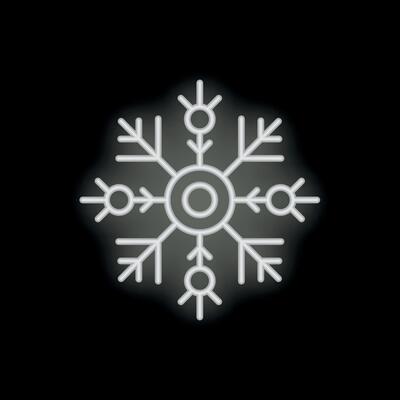 White neon snowflake glowing in the dark background