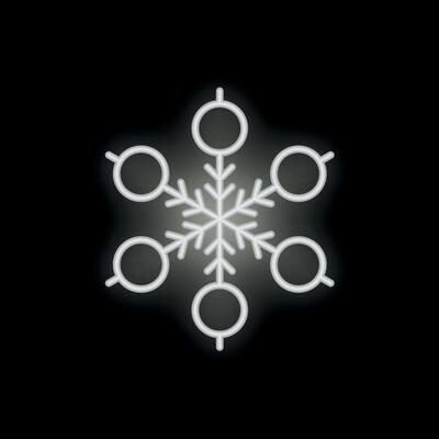 White neon snowflake glowing on black background