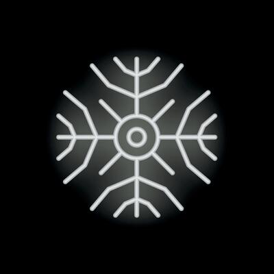 White neon snowflake glowing on black background