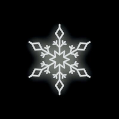 White neon snowflake glowing on black background