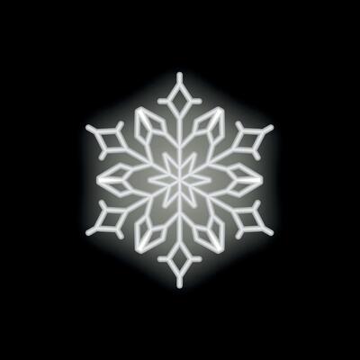 Bright neon snowflake glowing on black background
