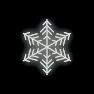 Bright white neon sign snowflake glowing on black background