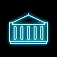 Neon icon of cargo container hanging on hook on black background vector