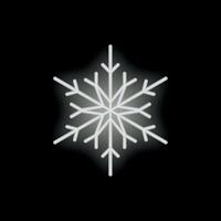 White neon sign glowing snowflake on black background vector