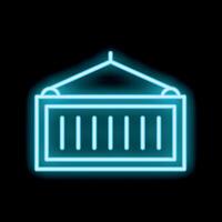 Neon container hanging from crane hook on black background vector