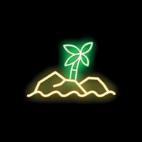 Neon green and yellow island with palm tree on black background vector