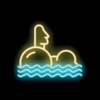 Neon sign representing easter island moai statue partially submerged by rising water vector