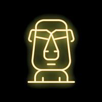 Yellow neon icon of a moai statue glowing on a black background vector