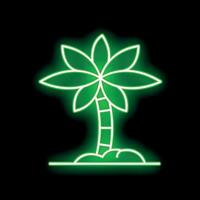 Green neon style palm tree glowing on black background vector