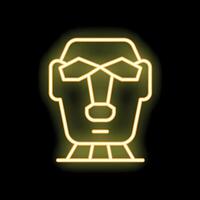 Neon sign showing a stylized robot head with glowing eyes and mouth on black background vector