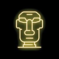 Yellow neon sign of a moai statue on a black background vector
