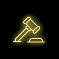 Neon gavel striking surface representing law and justice vector