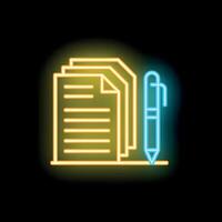 Neon sign of pen writing on documents vector