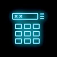 Neon blue icon of web calculator showing website address bar with buttons vector