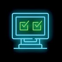 Neon computer monitor showing checkboxes for online survey or exam vector