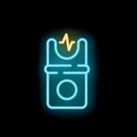 Glowing neon line electric shocker for self defense is shining on a black background vector