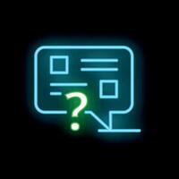 Neon online survey form with question mark icon glowing on dark background vector