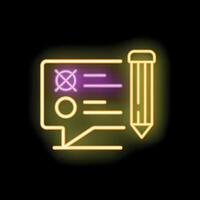 Neon icon of online survey with pencil representing data analysis and market research vector