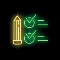 Neon icon of pencil taking exam with checkmark circles vector