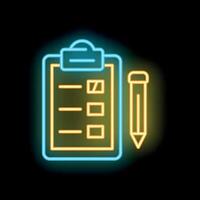 Neon clipboard and pencil signifying taking notes and completing tasks vector