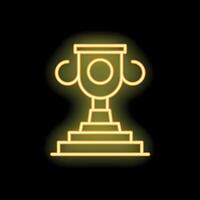 Neon trophy cup glowing on black background vector