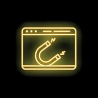 Neon icon of magnet attracting customers on website vector
