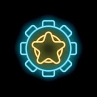 Neon sign of a gear with a star inside on a black background vector