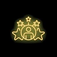 Neon icon of person surrounded by five stars representing high quality rating vector