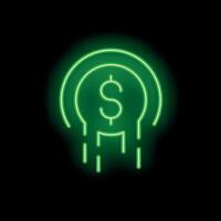 Neon green dollar coin losing value falling down with green neon glow vector