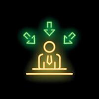 Businessman receiving multiple arrows pointing at him in neon light style vector