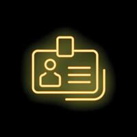 Yellow neon icon of an identification card glowing on black background vector
