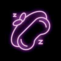 Neon sign of sleeping mask with sleeping zs symbol on black background vector