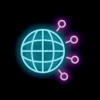 Neon icon of planet earth showing global network connections vector
