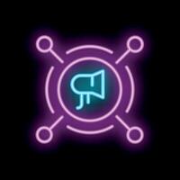 Neon icon of megaphone representing digital marketing and online communication vector