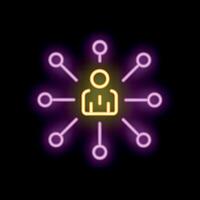 Neon icon of a businessman managing a network of connections vector