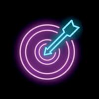 Neon style icon representing achieving goal by hitting target with arrow vector
