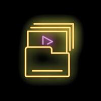 Neon icon of files folder glowing on black background vector