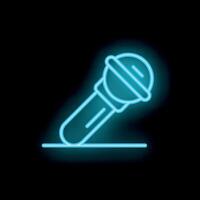 Neon microphone icon glowing against dark background vector