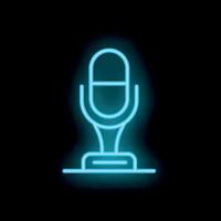 Blue neon sign showing microphone on black background vector