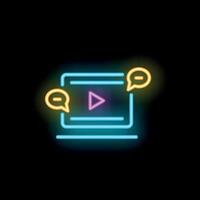 Neon laptop showing player with comments bubbles vector