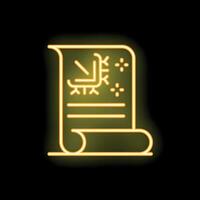 Neon yellow christmas wish list icon glowing on black background vector