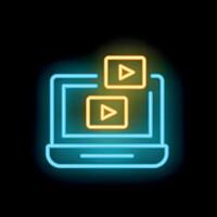 Neon laptop showing streaming on demand service vector
