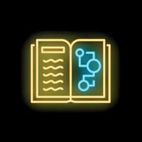 Open book with algorithm showing on page in neon style vector