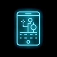 Neon mobile phone showing software development process icon vector
